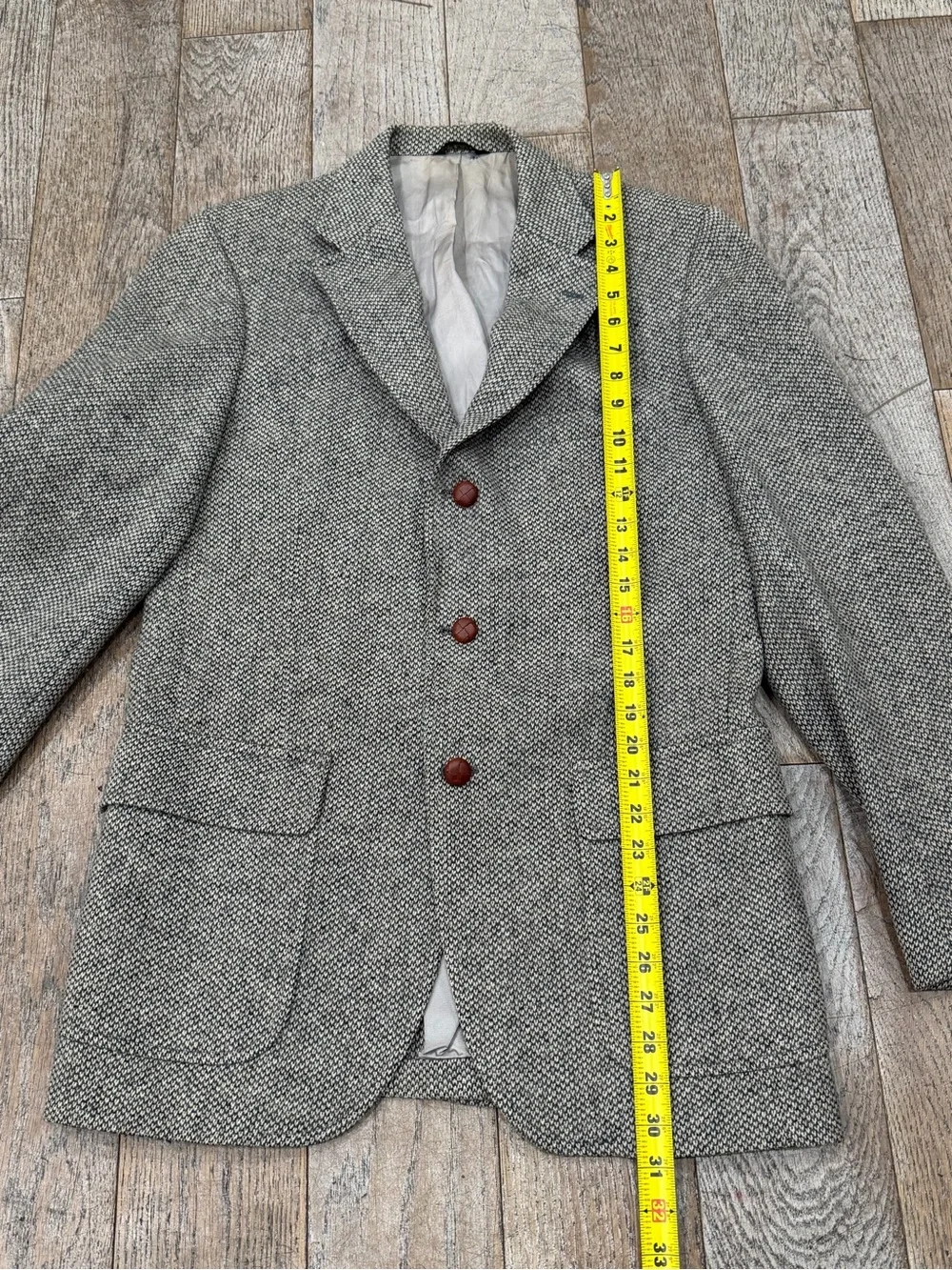 Vintage Lands' End Charter Collection Gray Herringbone Tweed Wool Sport Coat 40R
